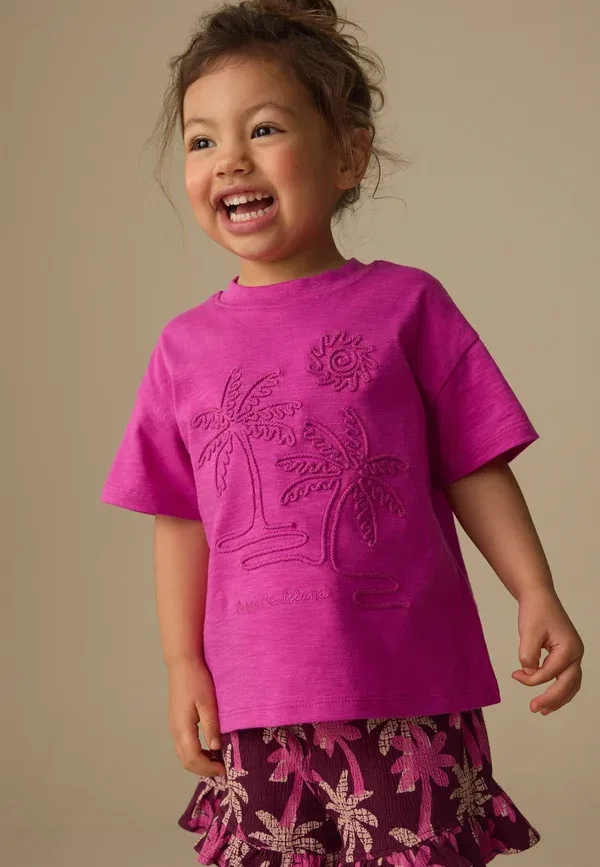Комплект из топа и шорт с вышивкой Regular fit - short sleeve top and shorts set - shorts Next Pink Purple Palm Tree Embroidery, фиолетовый — фото 2