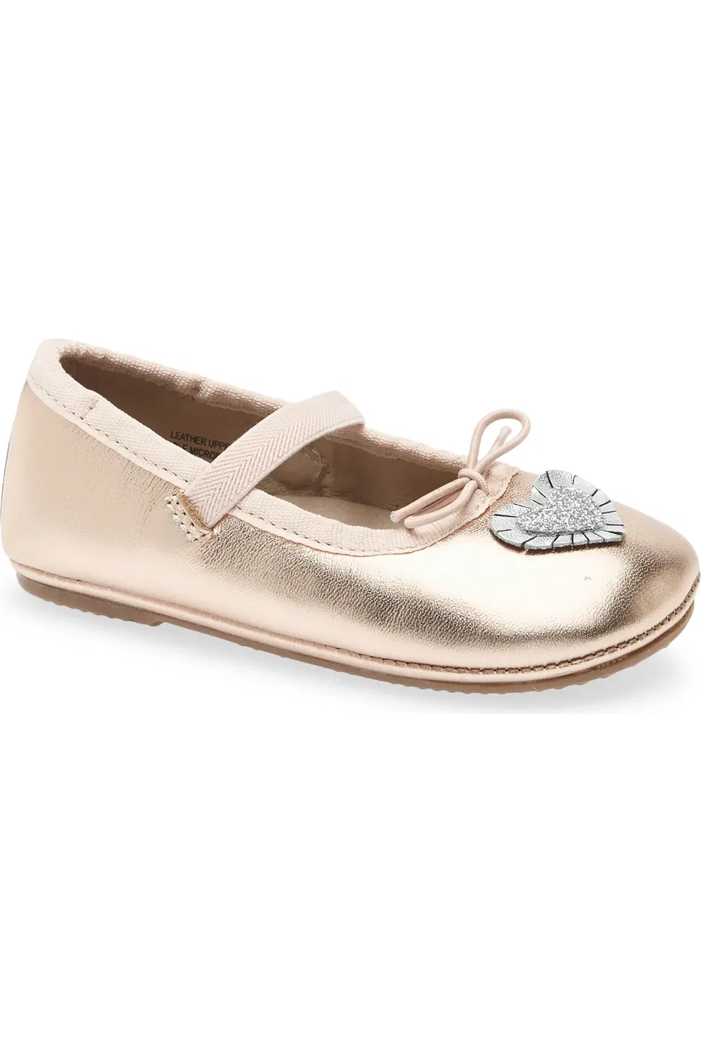 Детские туфли балетки с блестящим сердцем Mary Jane OLD SOLES, Copper/Glam Argent/Silver