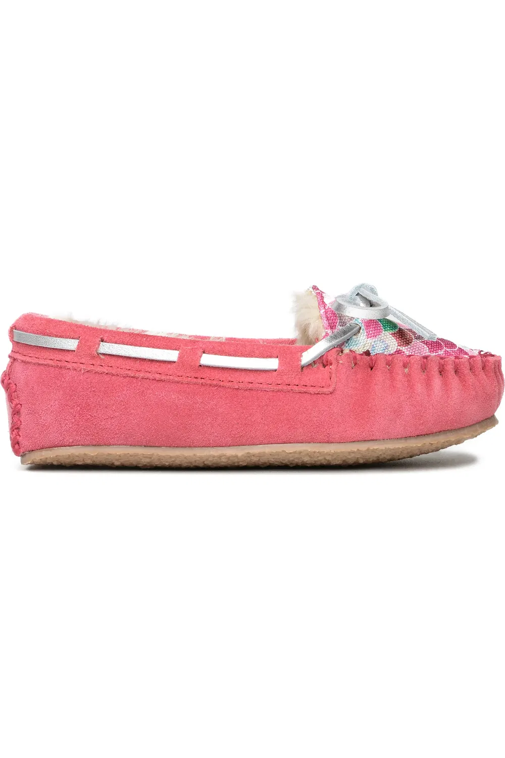 Детские тапочки на меху с шнуровкой Cassie Minnetonka, Mermaid Hot Pink — фото 2
