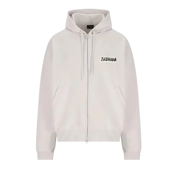 Худи Balenciaga на молнии, цвет «грязно-белый»