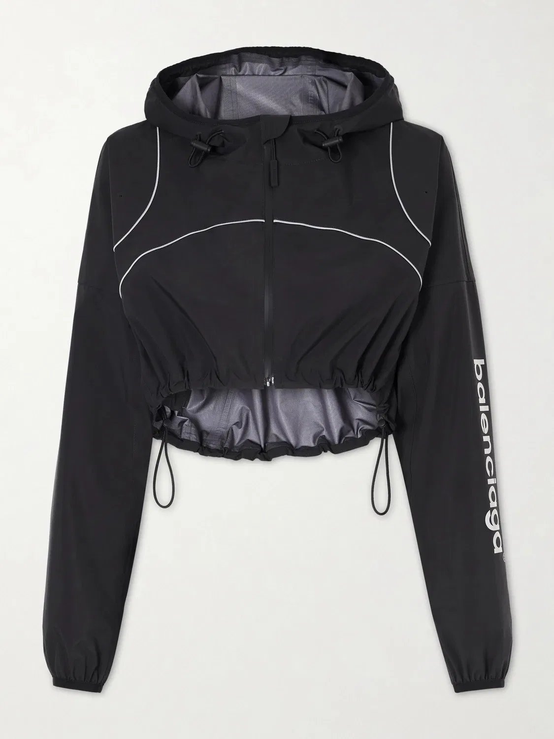 Укороченная куртка из ткани с капюшоном и вышивкой BALENCIAGA, черный