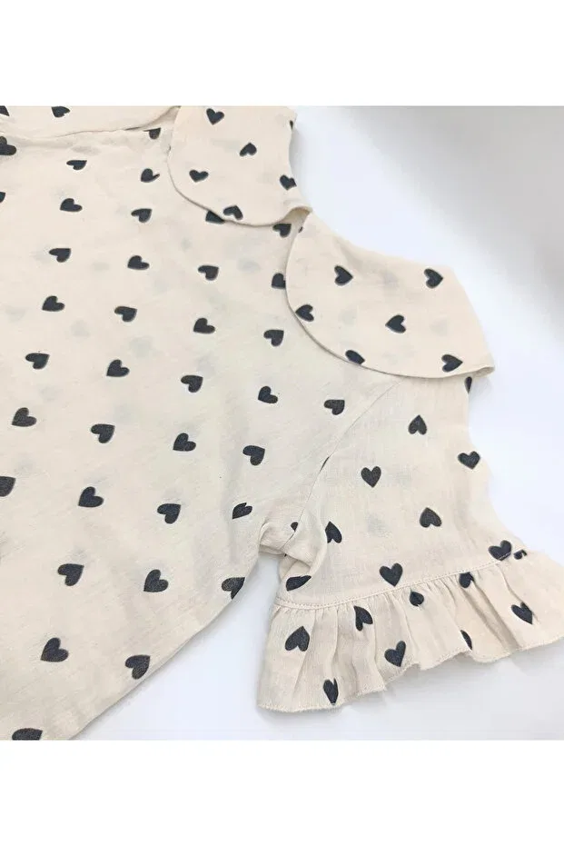 Детское платье для девочек хлопковое By Piera, Beige With Hearts All Over — фото 4