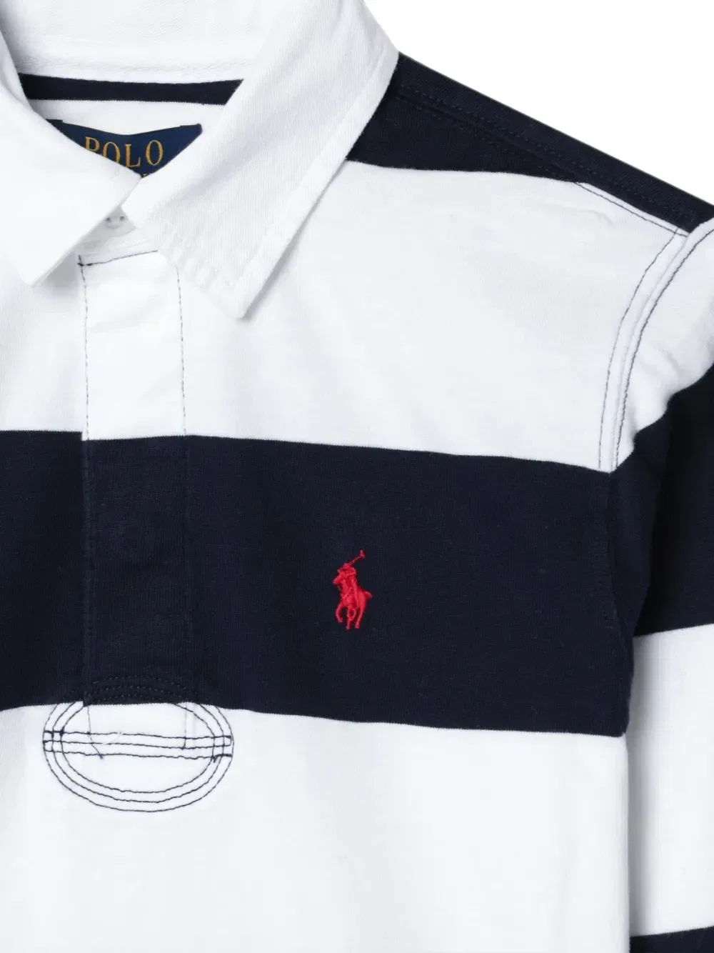 Полосатая рубашка поло The Iconic Rugby с длинными рукавами POLO RALPH LAUREN KIDS, белый — фото 3