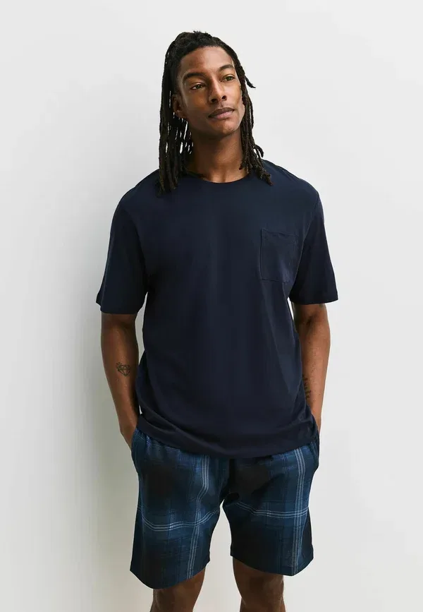 Комплект пижамы с коротким рукавом, хлопок, Regular fit - check sleeve 3 pack, Next, Navy Blue, черный/темно-синий — фото 3