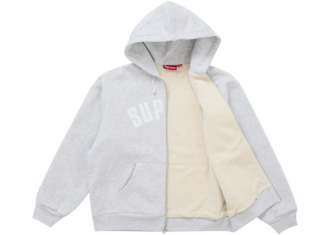 Мужская худи на молнии с принтом Supreme Arc Thermal Lined Zip Up Hooded Sweatshirt Supreme, Ash Grey — фото 2