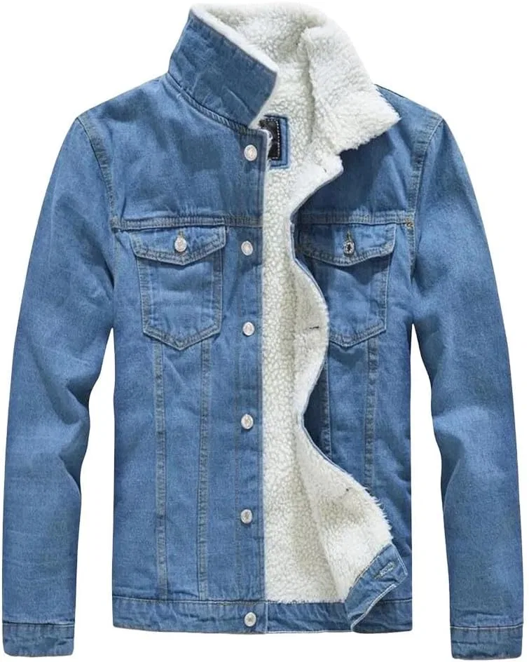 Мужское джинсовое пальто с флисовой подкладкой, Trucker Coat, Sherpa Light Blue
