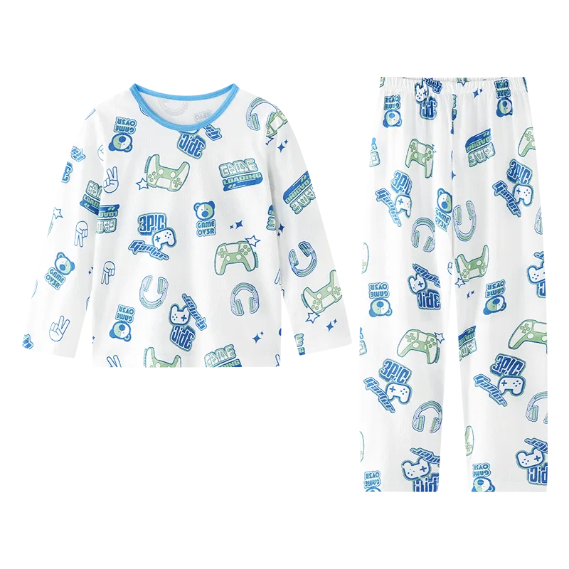 Детский комплект пижам Pure Cotton Mesh Long-Sleeved Pajamas Red bean, Белый