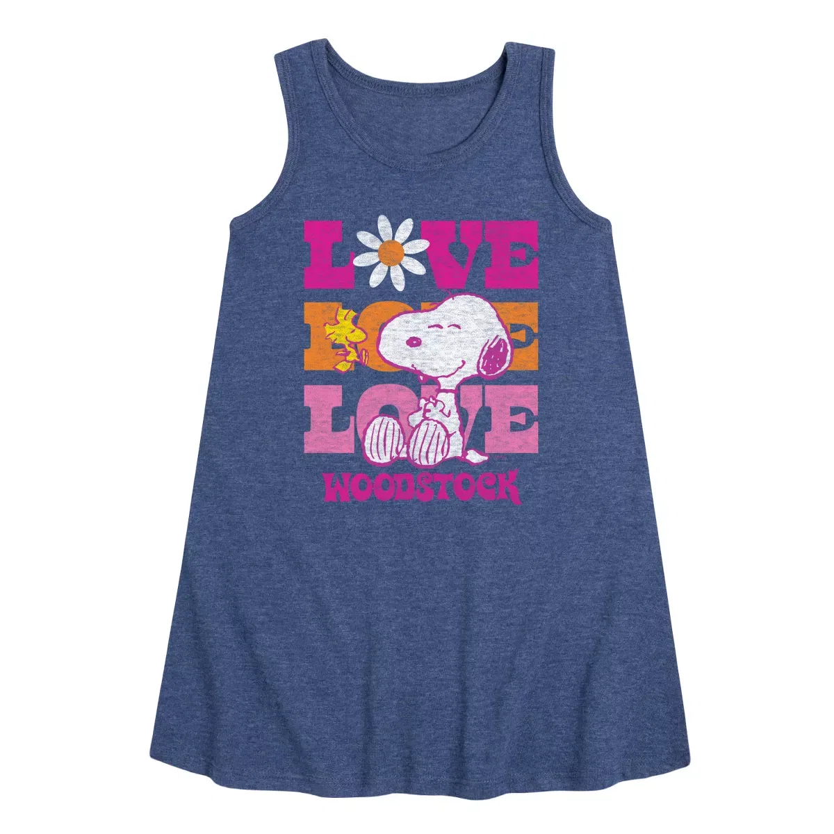 Детское платье-трапеция без рукавов Peanuts Love Woodstock, Heather Navy