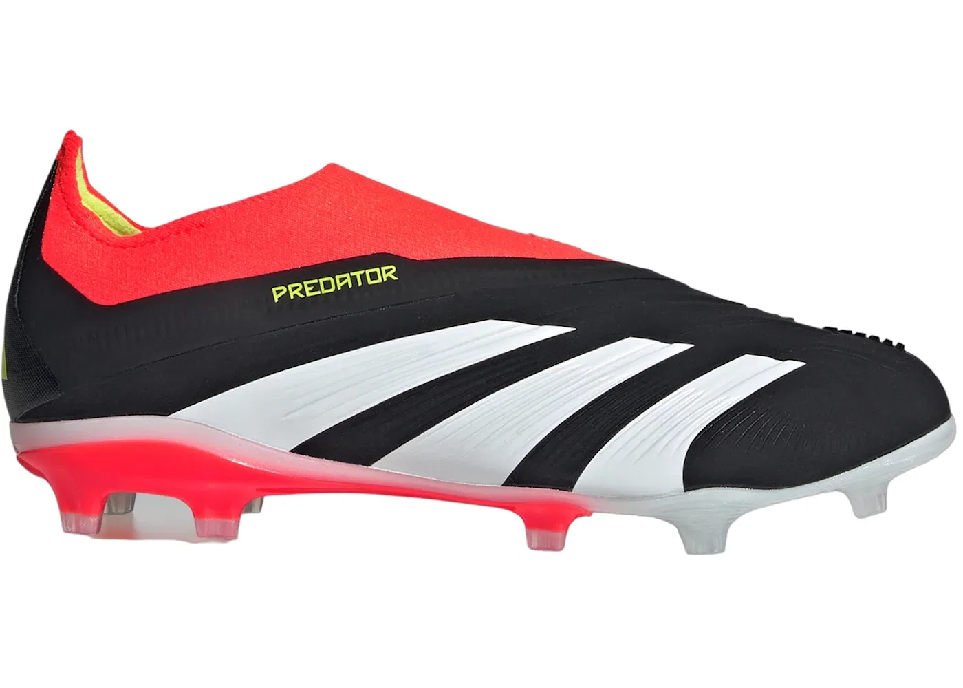 Детские бутсы для футбола без шнуровки Adidas Predator 24+ Laceless FG, Core Black Cloud White Solar Red