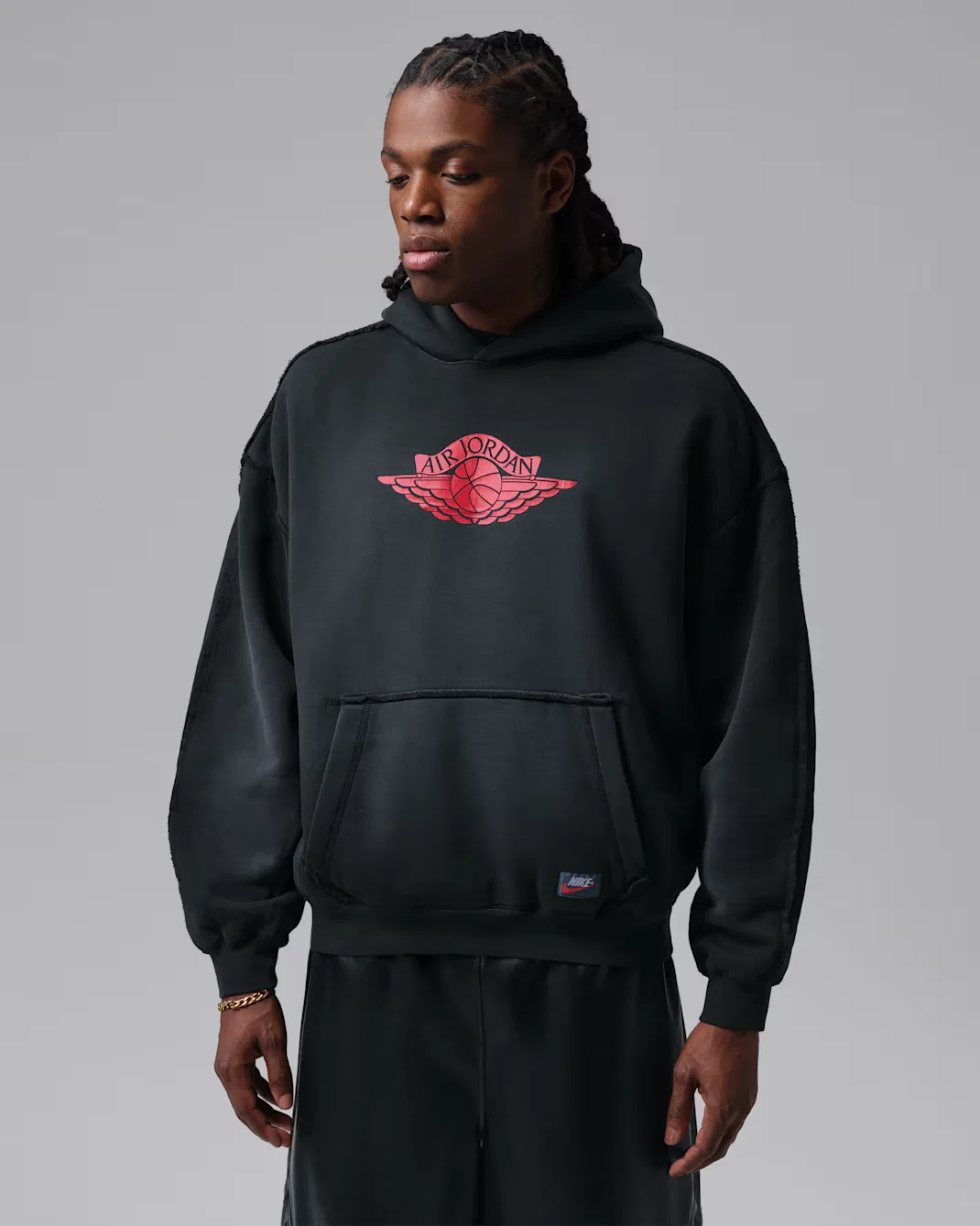 Мужская флисовая толстовка с капюшоном Jordan Flight Wings, Black/University Red