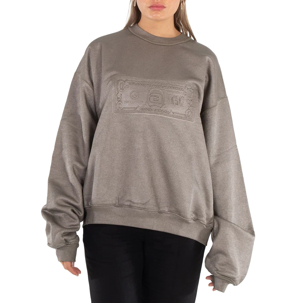 Свитшот с длинным рукавом Dollar Bill Embossed Alexander Wang, Metallic Sanctuary