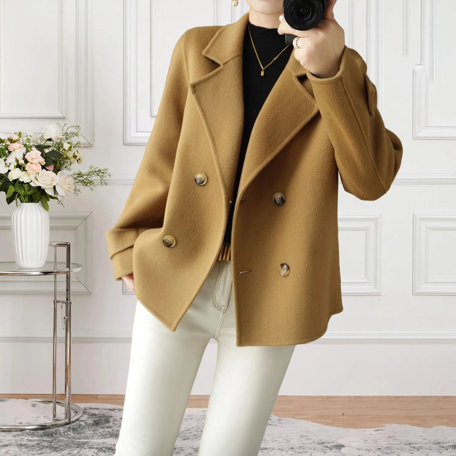 Женское пальто с двубортной застежкой Belfast Fleece Peacoat, Cachi — фото 3