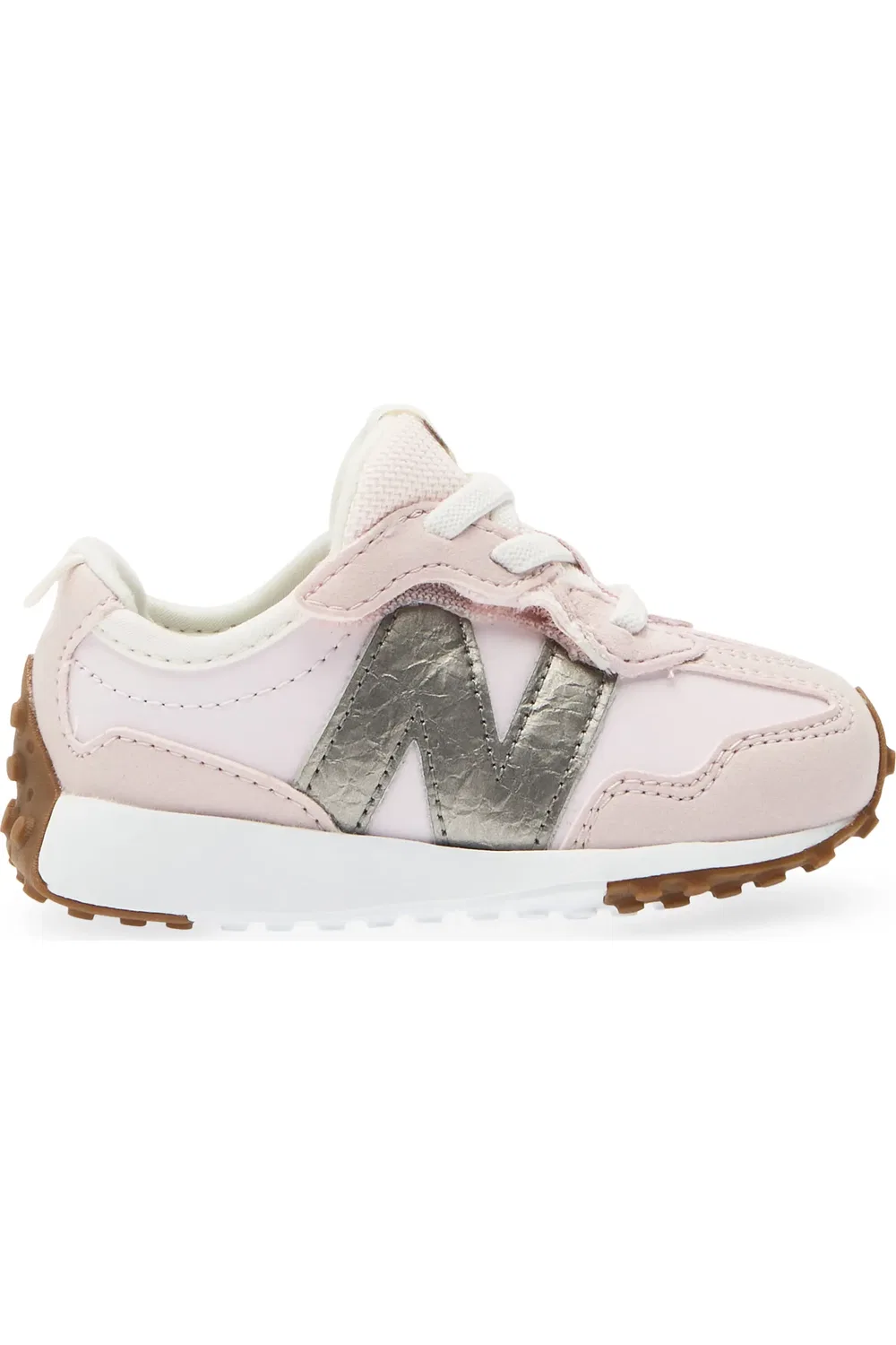 Детские кроссовки для первых шагов 327 New Balance, Pink Salt/Dark Silver Metallic — фото 3