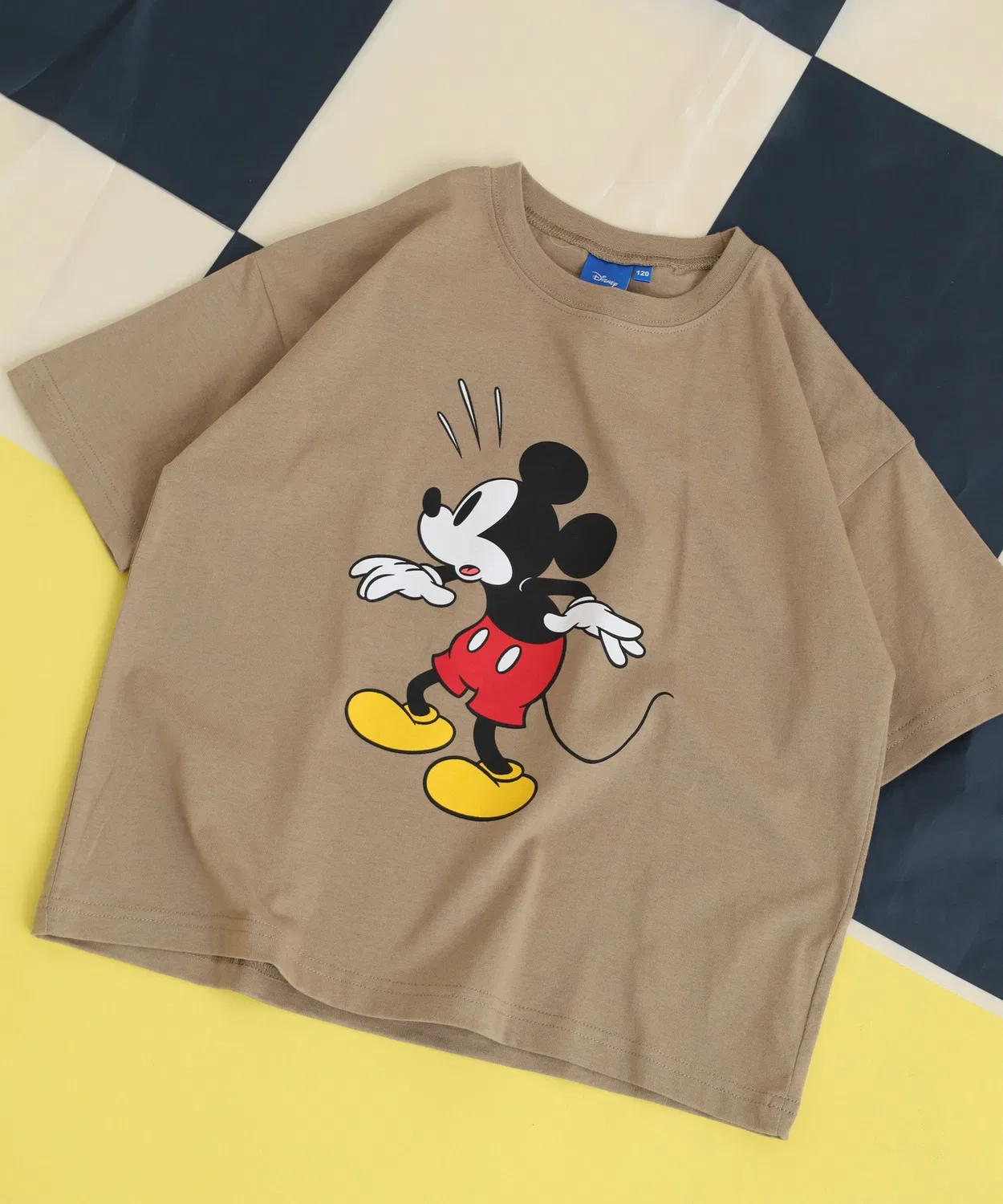Детская футболка оверсайз с принтом Mickey Mouse, Бежевый