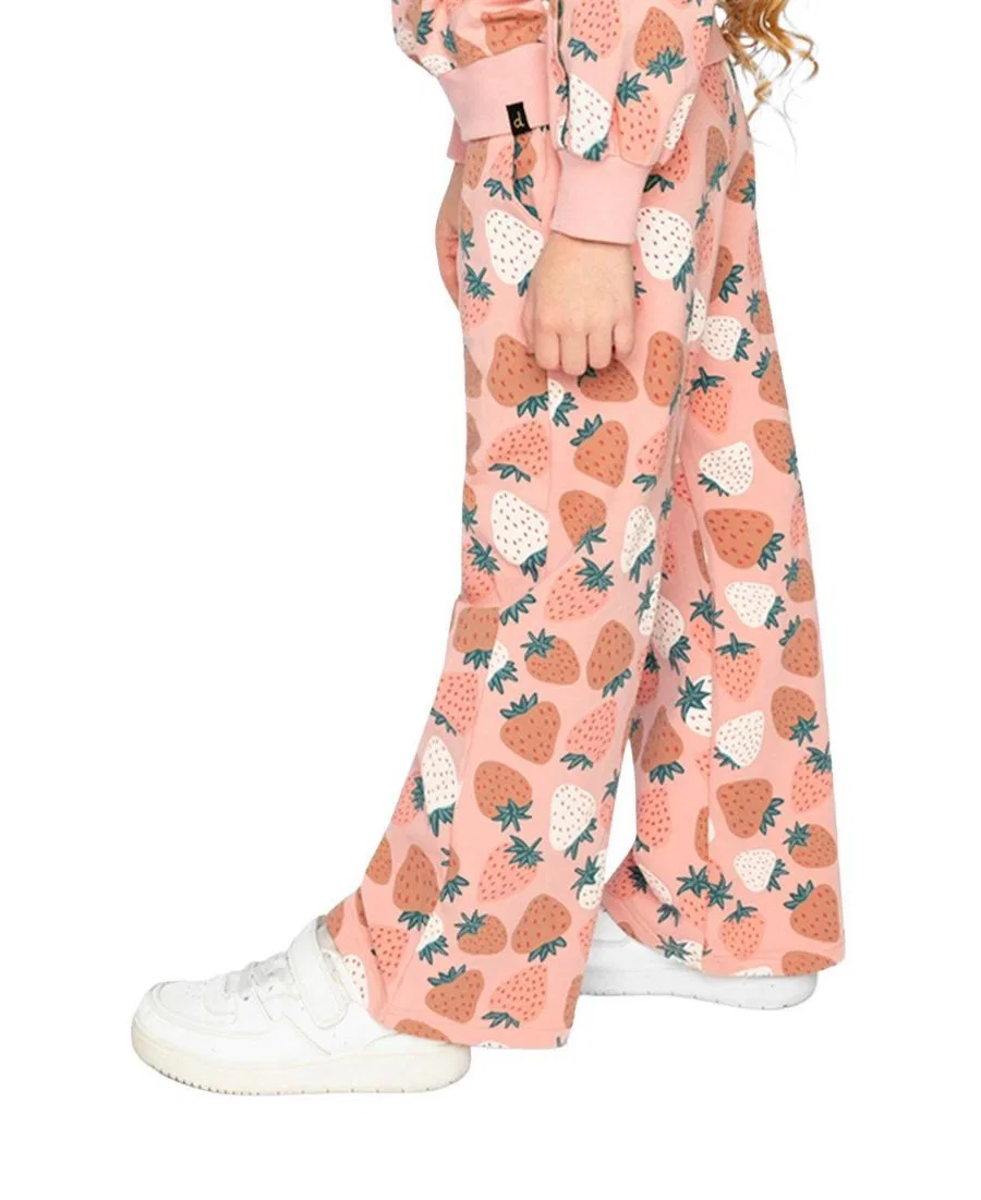 Широкие спортивные брюки из футера с принтом клубники Frosted Strawberry Deux par Deux, Pink Strawberry Print — фото 3