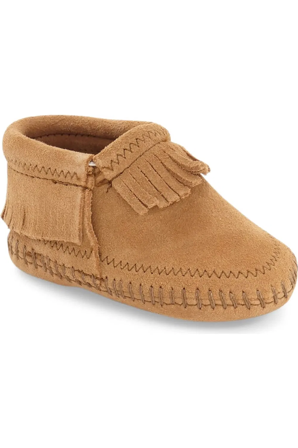 Мокасины детские с бахромой из замши Riley Minnetonka, Taupe Suede