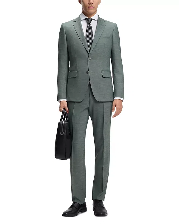 Мужской костюм slim fit из текстурированной ткани Boss, Open Green
