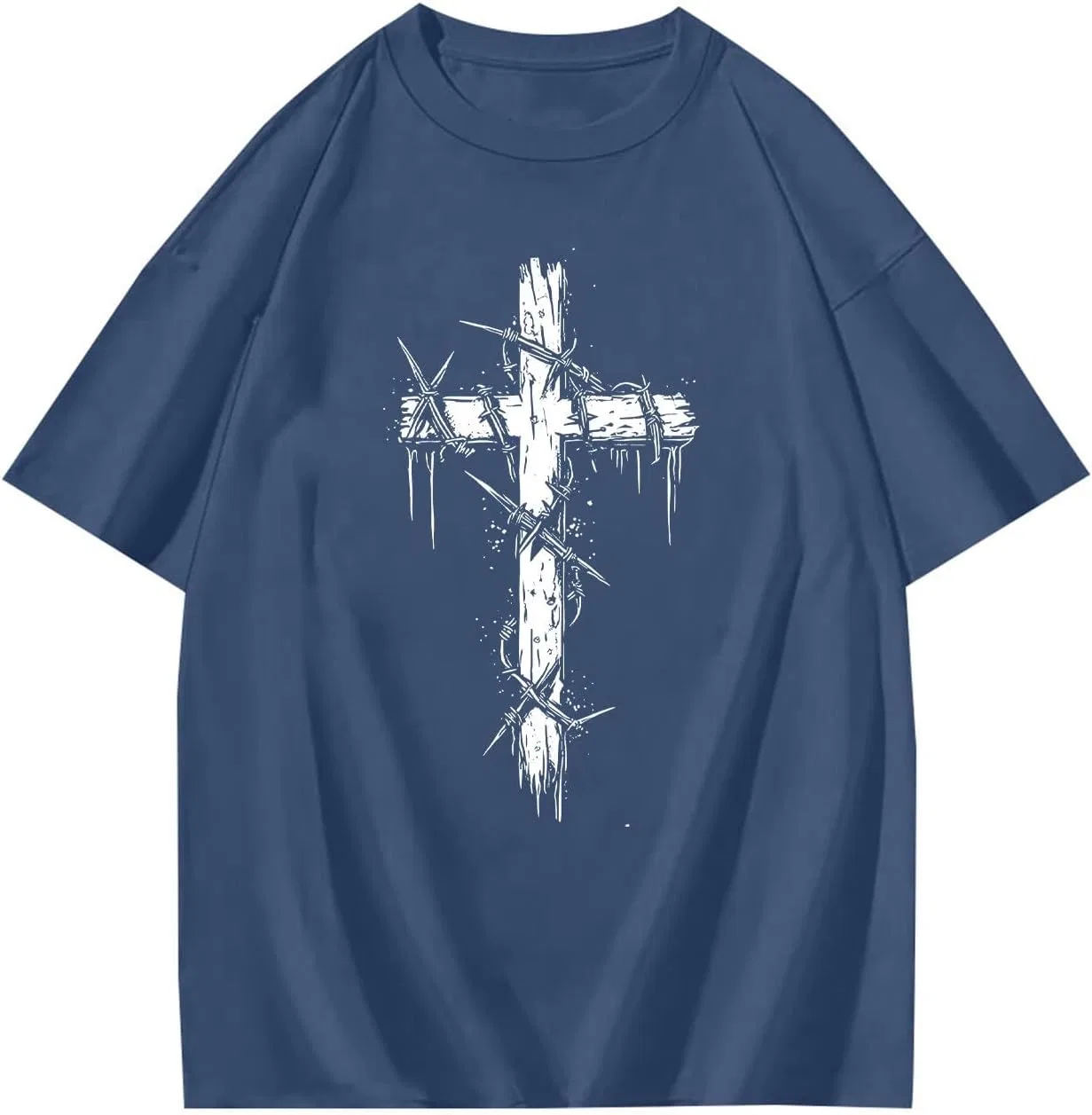 Мужская футболка с принтом креста, Regular Fit, Navy — фото 3