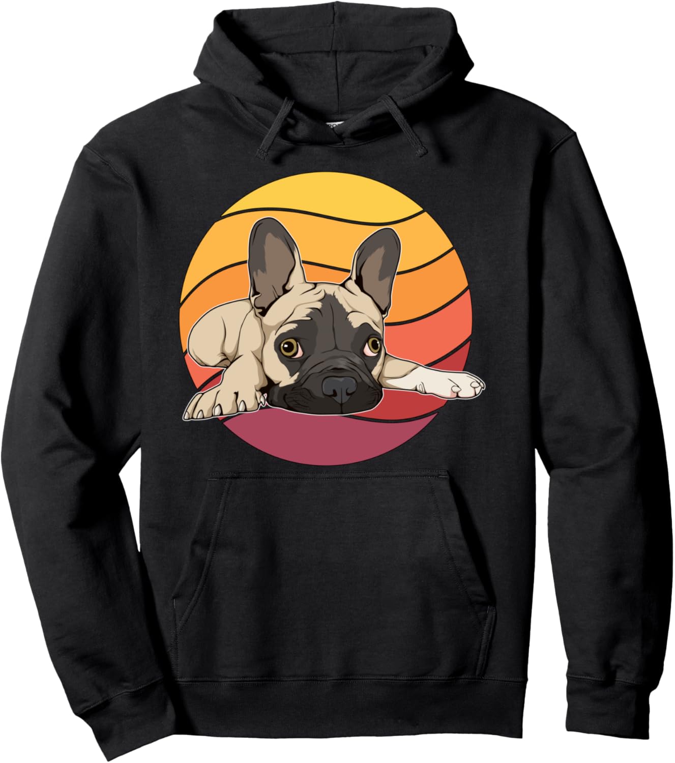 

Худи Frenchie Retro Sunset с изображением французского бульдога Funny French Bulldog Merch Women Men Kids, черный
