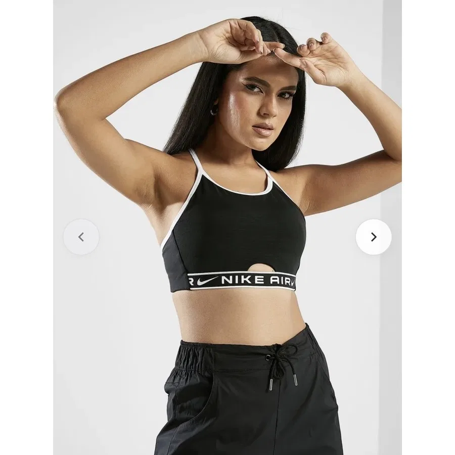 Спортивный бюстгальтер с высоким вырезом и сетчатой вставкой Air Indy High-Neck Mesh Bra, Nike, Черный