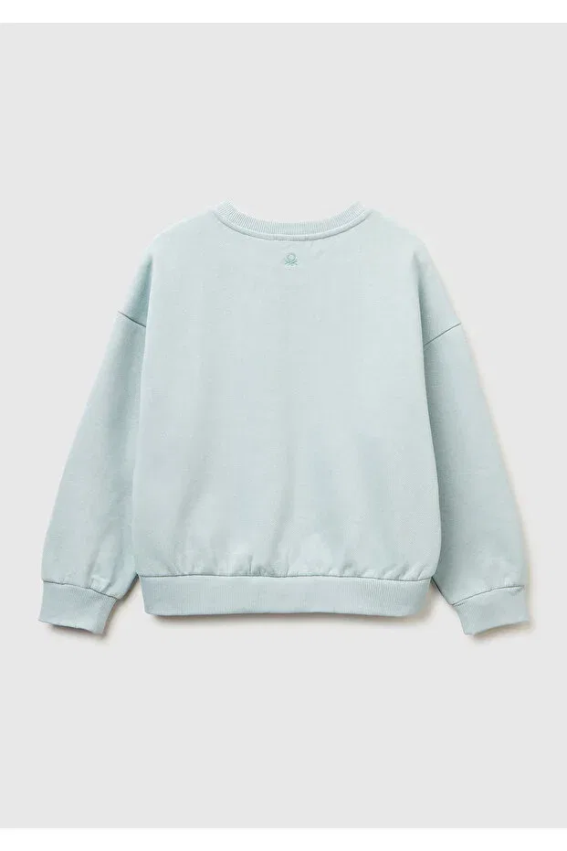 Детские свитшот для девочек с кристаллами United Colors Of Benetton, Water Green — фото 2