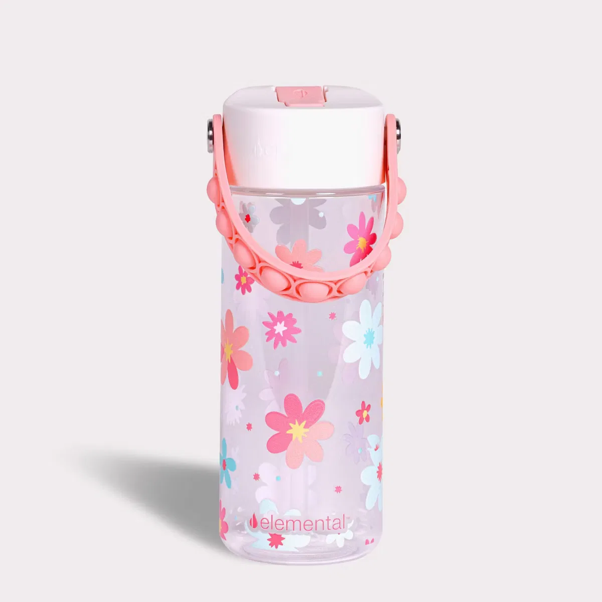 Детская бутылка для воды 530 мл с трубочкой и поп-ит ручкой Splash Elemental, Spring Blossom Clear