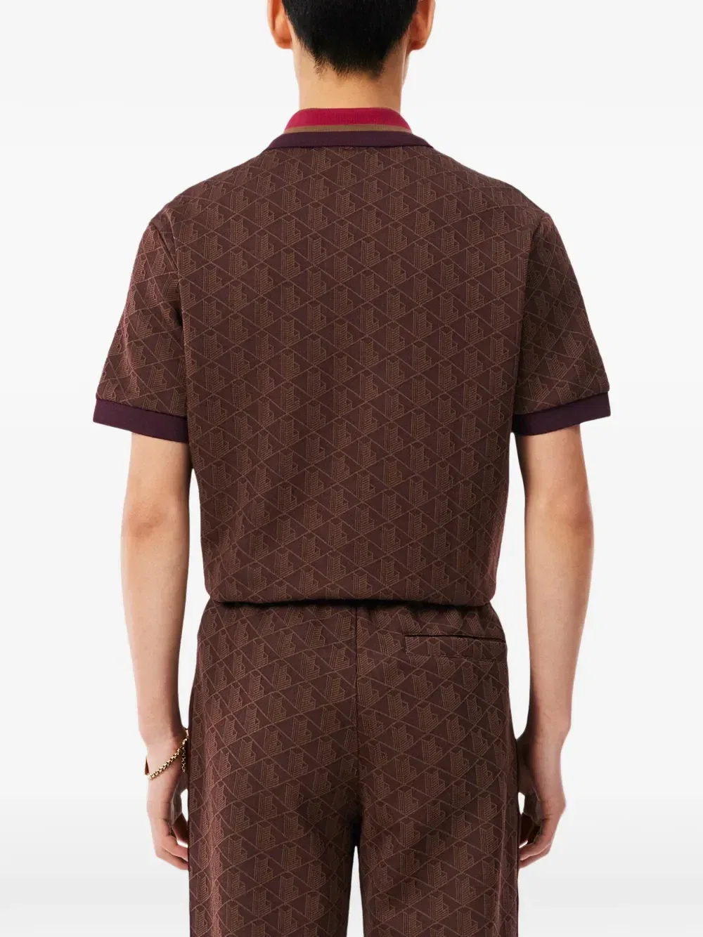 Жаккардовая рубашка поло с монограммой Lacoste, коричневый — фото 3