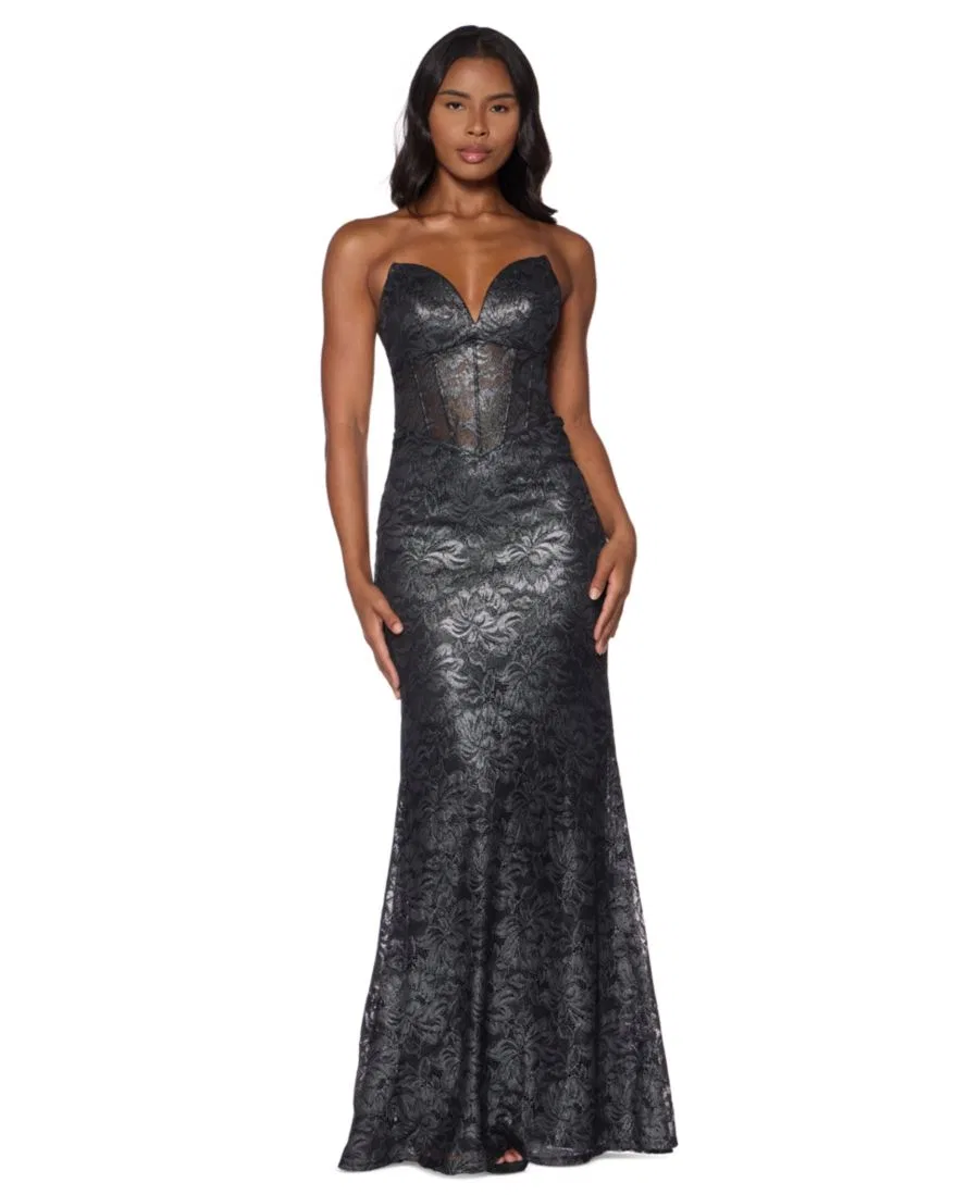 Платье-комбинация с кружевом и корсетом Alex & Sophia, Black/Silver