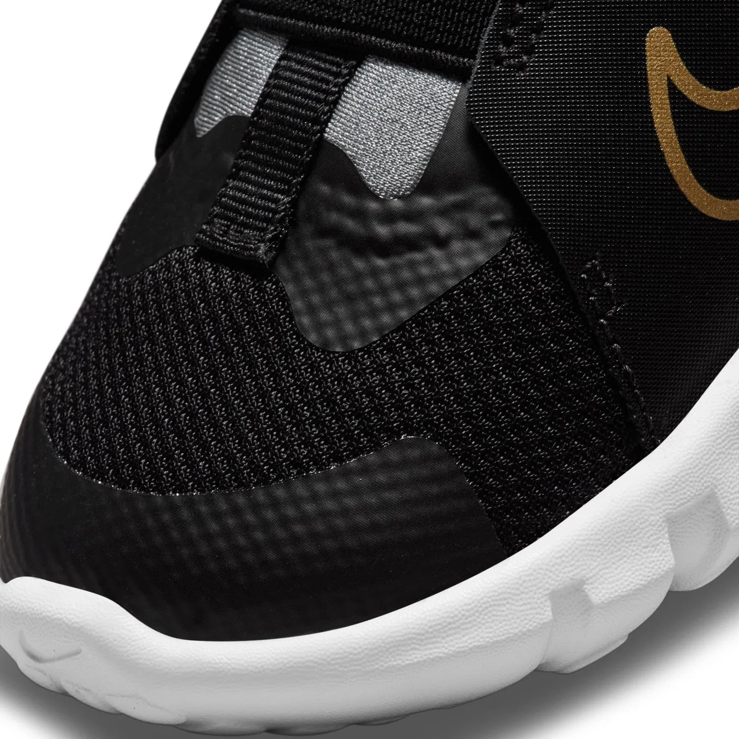 Детские кроссовки для мальчиков с принтом NIKE Flex Runner 2 NIKE, Black Metallic Gold Grey Cool White — фото 4