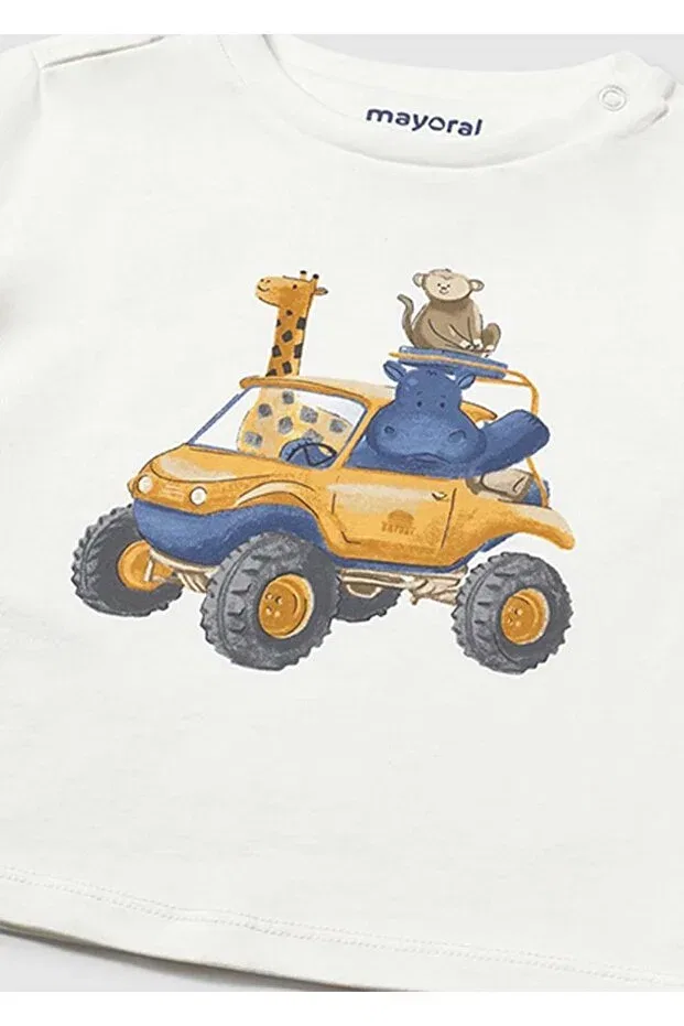 Детская футболка для мальчиков с принтом Summer Baby Boy Car Printed Mayoral, Ecru — фото 3
