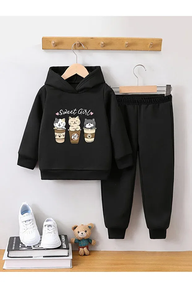 Детский комплект свитшота и спортивных штанов для девочек с принтом Sweet Girl Premium Compact Let'S Wear, Black