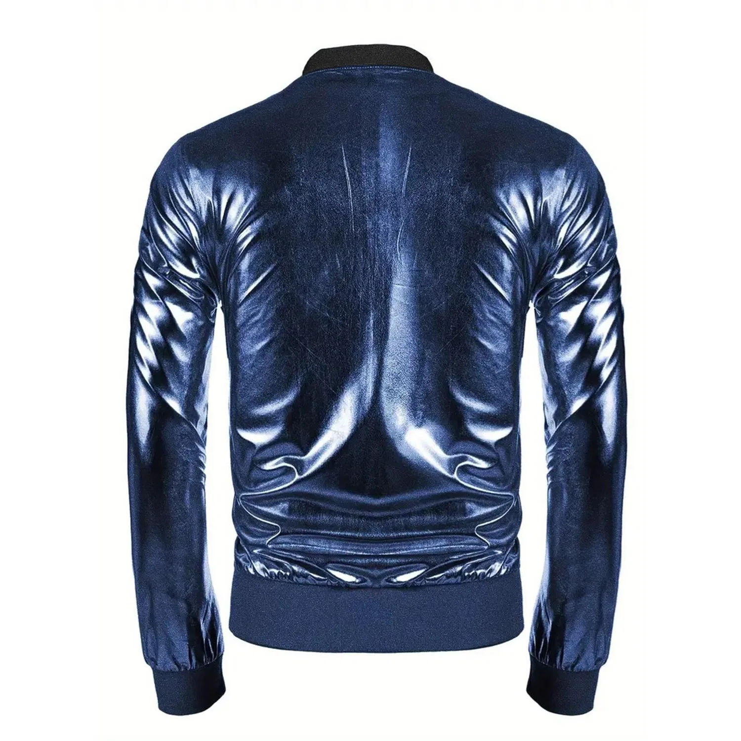 Мужская куртка-бомбер с металлическим блеском, slim fit, на молнии, для вечеринок, blue — фото 2