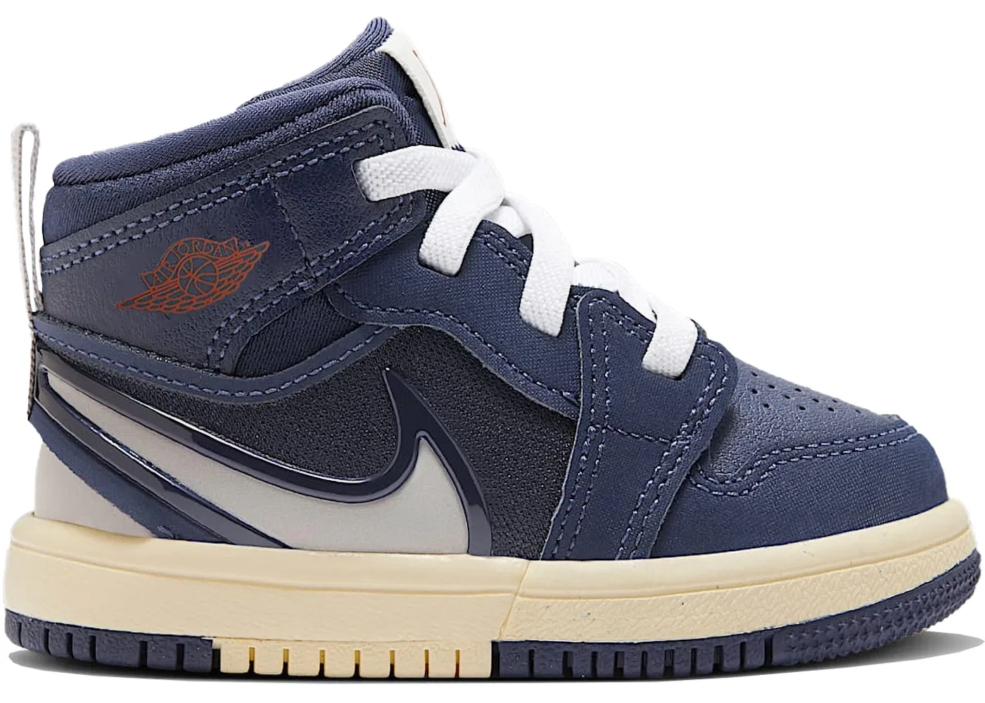 Детские кроссовки с высокой посадкой Jordan 1 Mid RM EasyOn Jordan, Midnight Navy/Varsity Red/Muslin/Atmosphere Grey