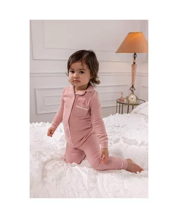 Детский комплект пижам для девочек с рифленой тканью Little Kid Big Kid Pouf, розовый — фото 2