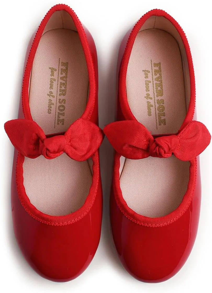 Детские туфли для девочек с пряжкой FEVERSOLE, Patent Bow Elastic Maryjane Red — фото 3