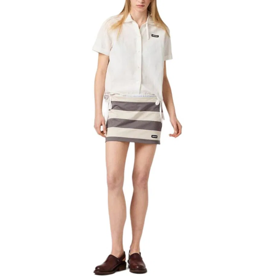 Женская короткая юбка в стиле кэжуал Gray White MIU MIU, Серо-белая — фото 4