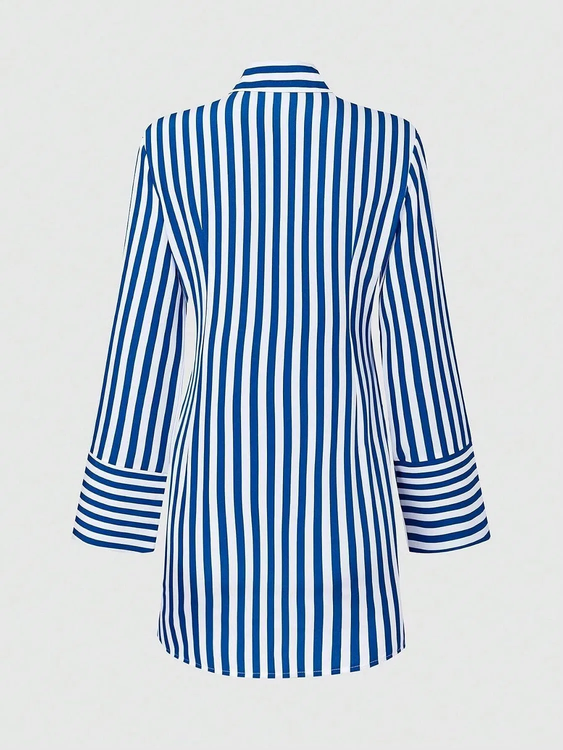 Женское мини-платье-рубашка в полоску с карманами, Blue/White — фото 2
