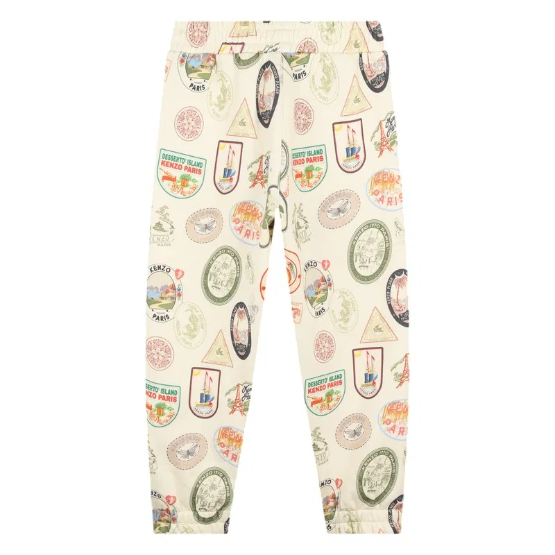 Детские спортивные брюки с принтом Kids All-Over Print Cotton Joggers Kenzo, Ivory — фото 2