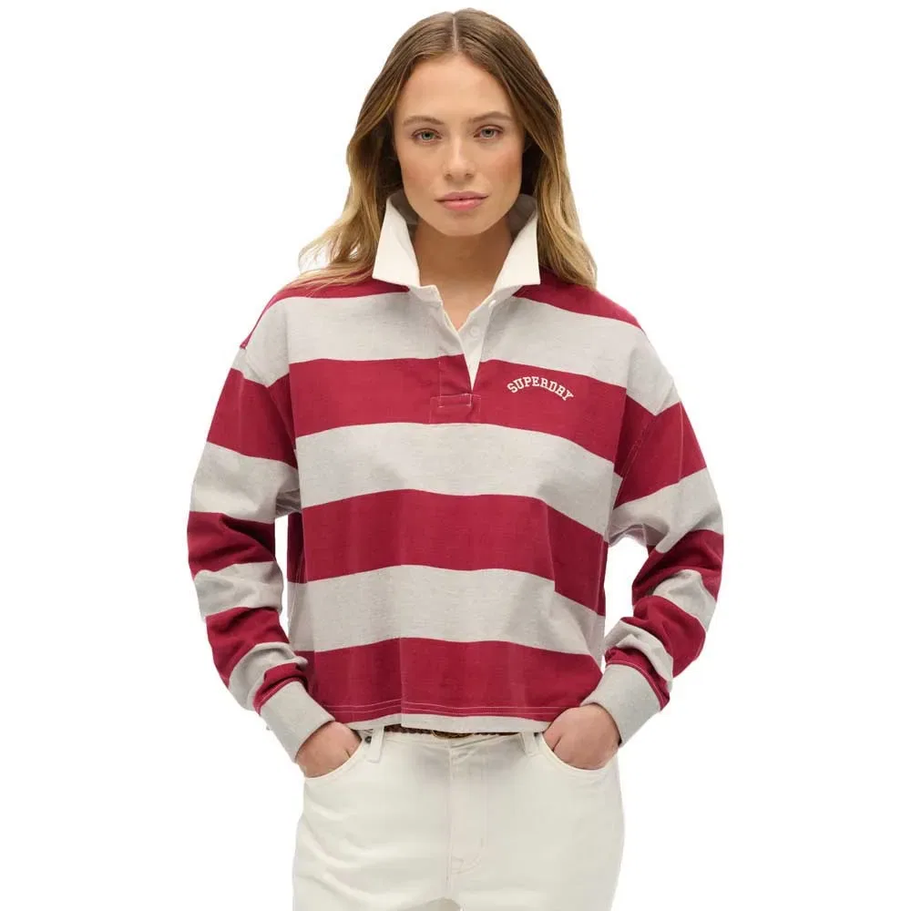 Поло с длинным рукавом Ath Essential Stripe Superdry, красный