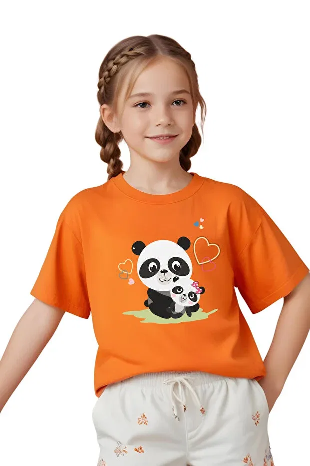 Детский комплект футболок для девочек с принтом Panda Power Girls Fyk Collection, Lilac-Orange-Cream-Salmon-Yellow — фото 3