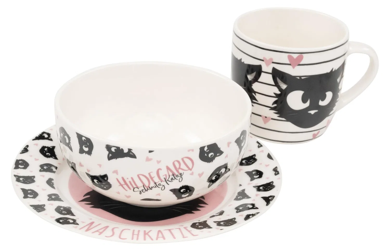Детский набор посуды из 3 предметов Hildegard Katze Geschirr Set United Labels, белый
