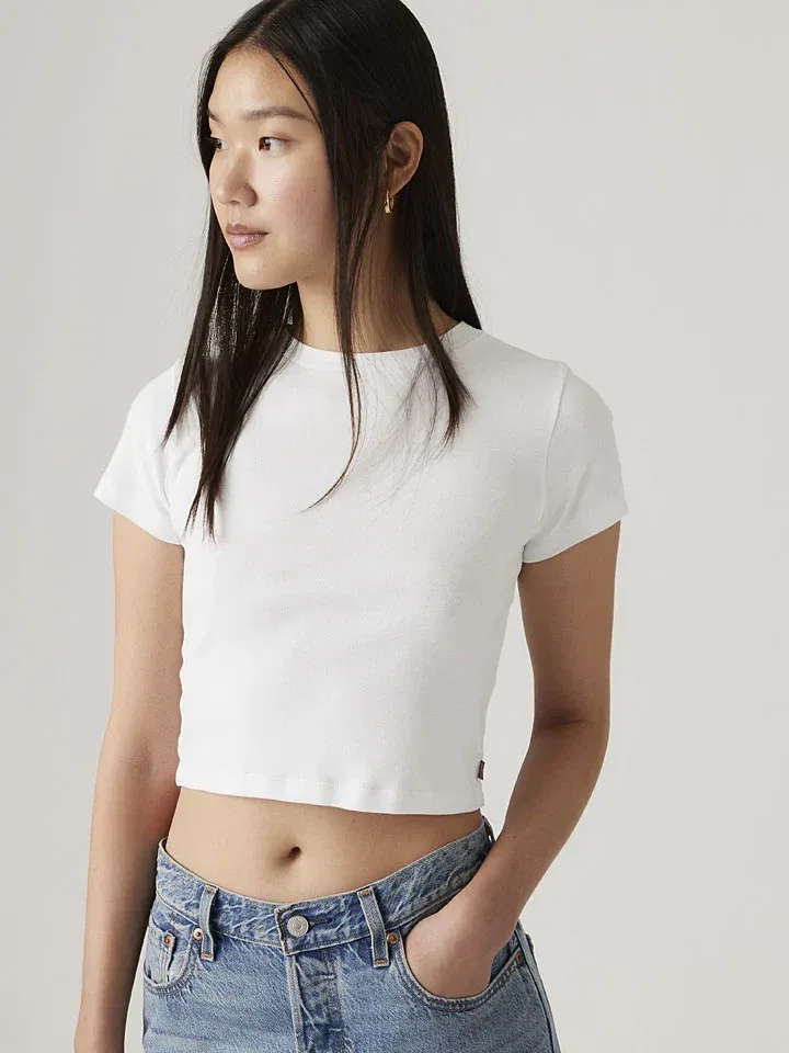 Женская укороченная хлопковая футболка Levi's, White — фото 4
