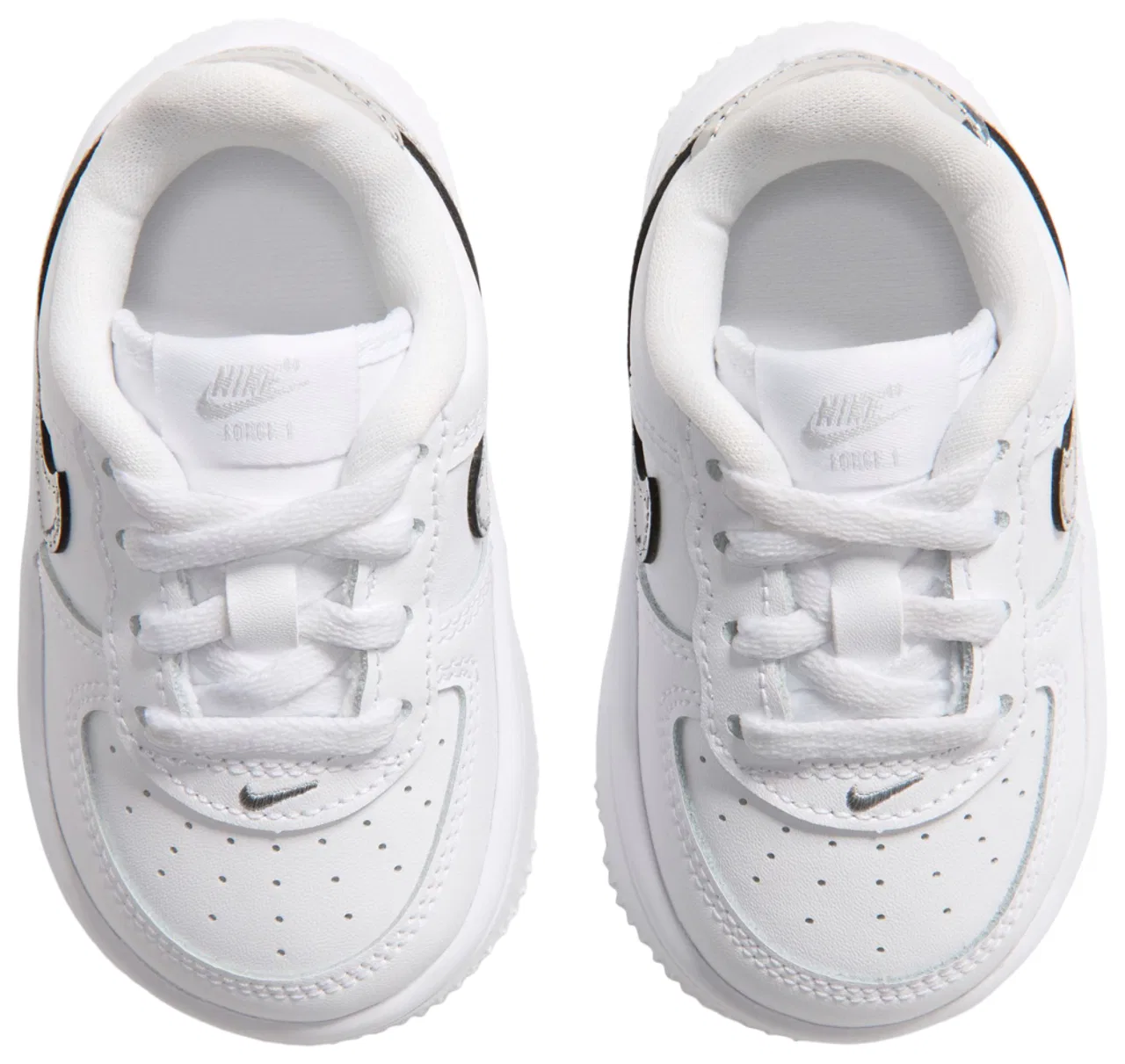 Детские кроссовки для девочек с классической шнуровкой Nike Air Force 1 Low Lace, белый/черный/серебристый — фото 4