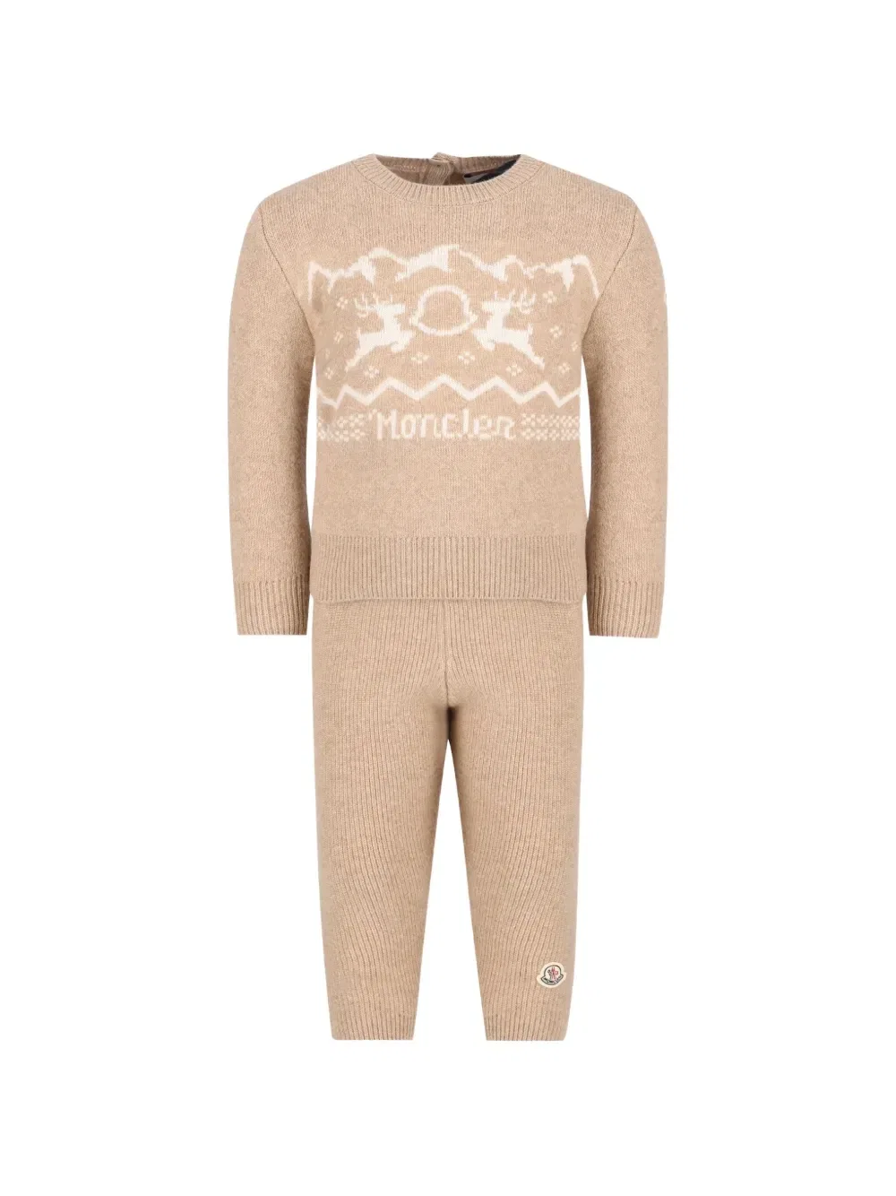 Комплект с нашивкой-логотипом и интарсионным плетением Moncler Enfant, бежевый