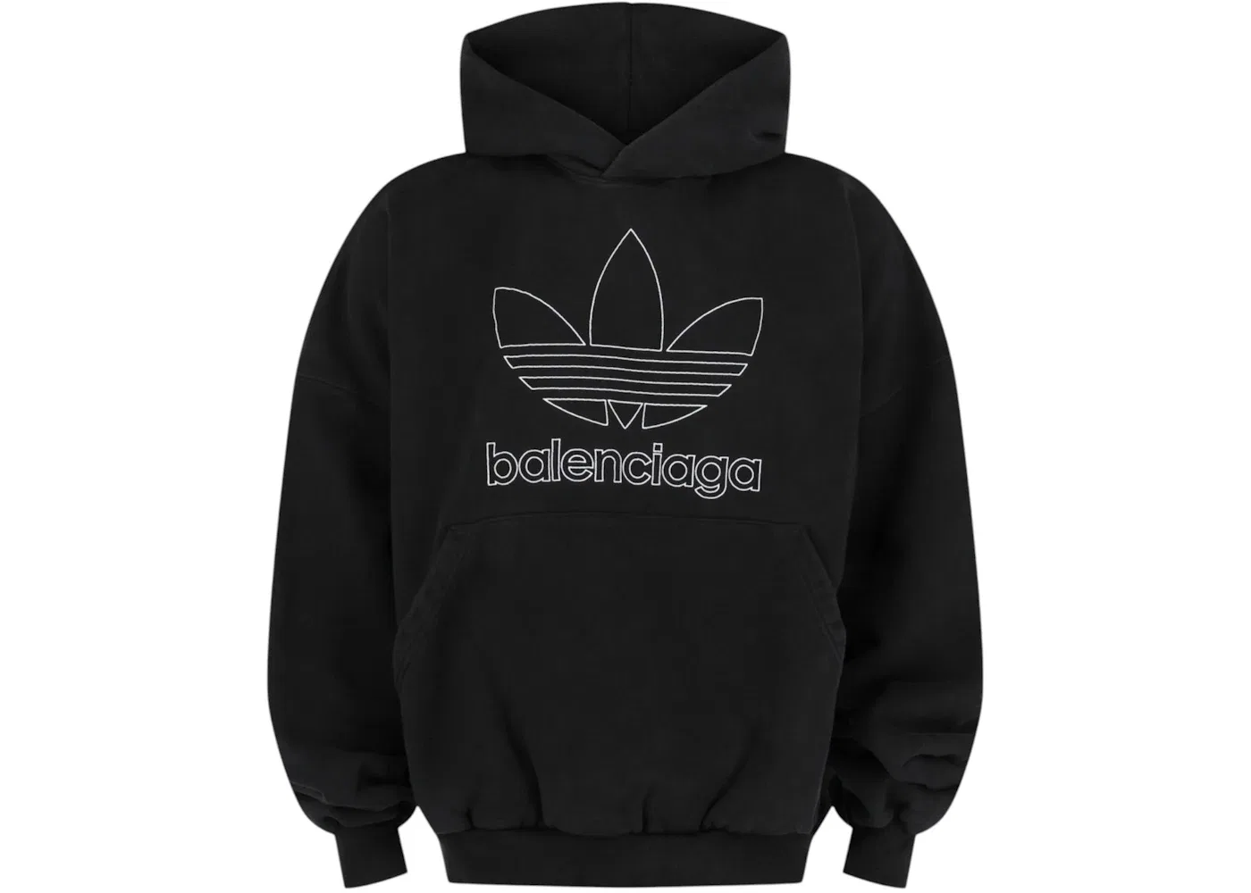 Мужской худи с вышивкой Balenciaga x Adidas Oversized Embroidered Logo Hoodie, Black/White