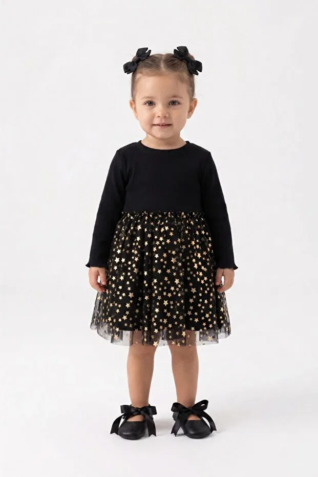 Детское платье для девочек с принтом Black Star Printed Tulle Skirt Le Mabelle, Black