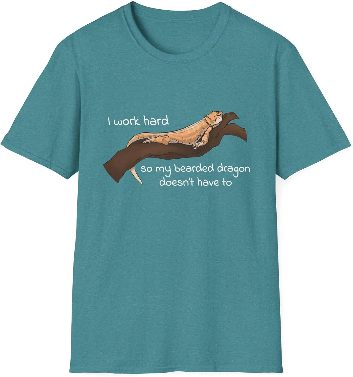 Женская футболка с принтом Funny Bearded Dragon, Heather Galapagos Blue
