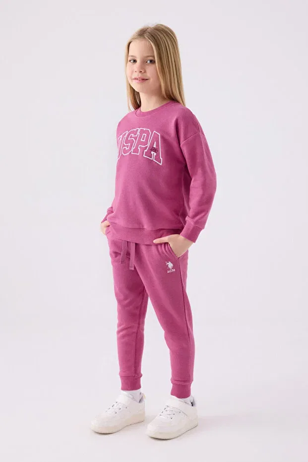 Детский комплект спортивного костюма для девочек с принтом U.S. Polo Assn., Purple