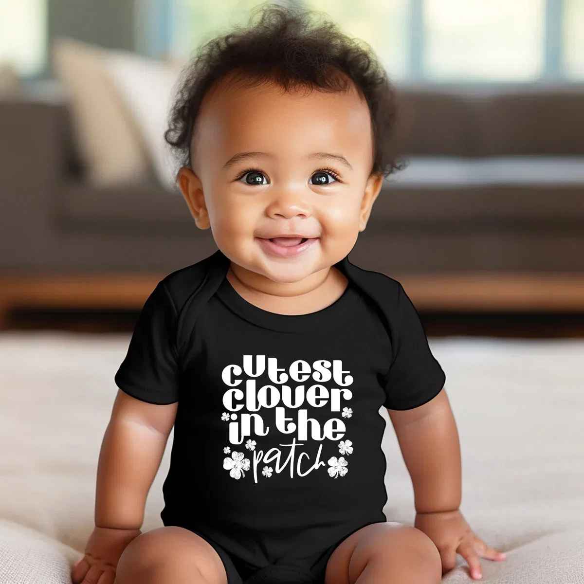 Детское боди для мальчиков с принтом Cutest Clover In The Patch The Juniper Shop, Black — фото 3