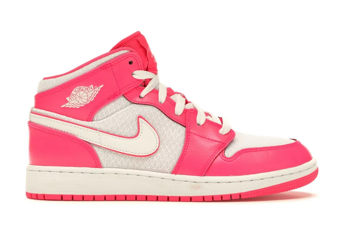 Детские кроссовки с цветными акцентами Jordan 1 Mid, Hyper Pink/White-White
